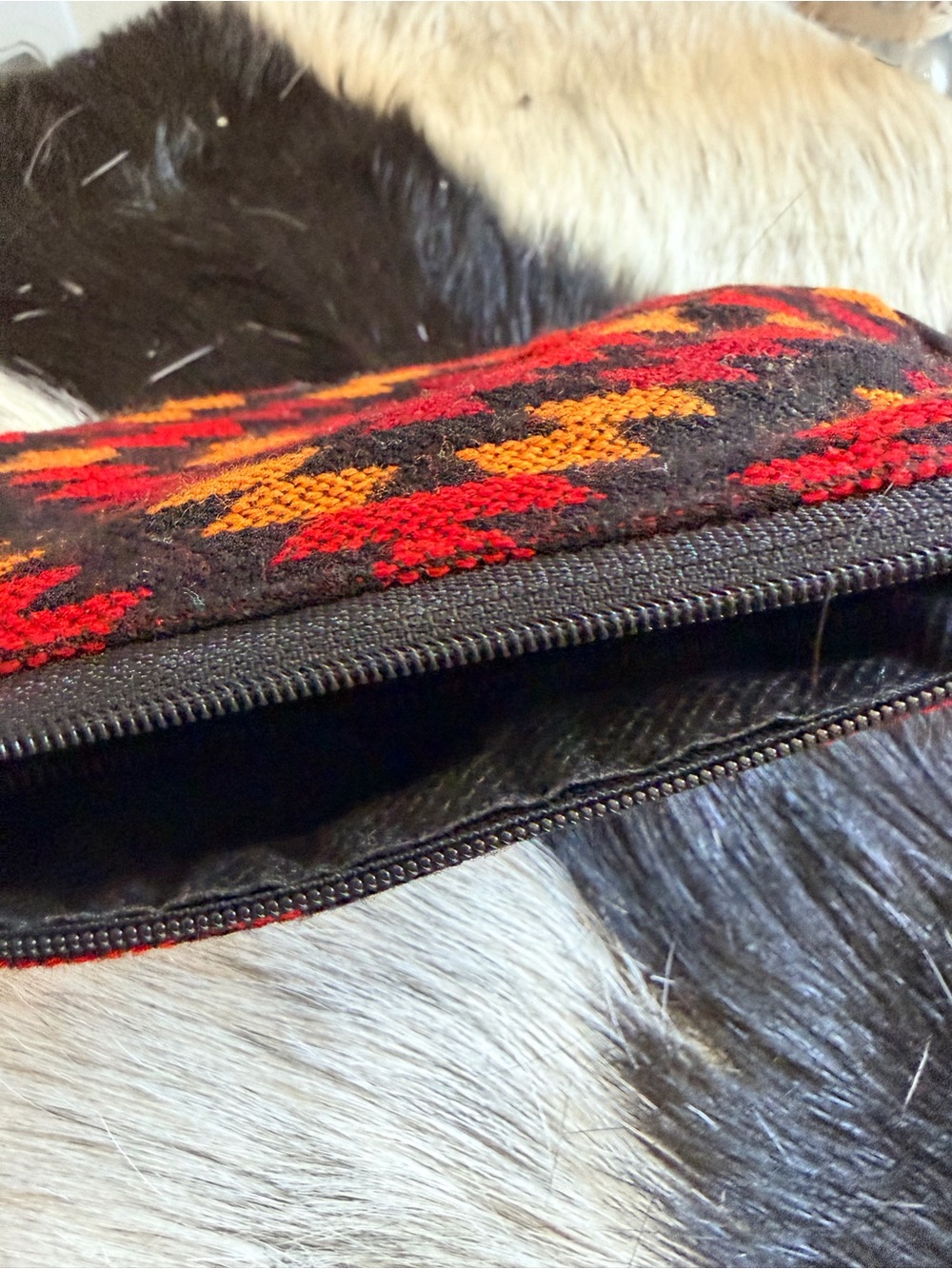 Southwestern Aztec Geometric Woven Zip Pouch Red Orange Black - Picture 2 of 5